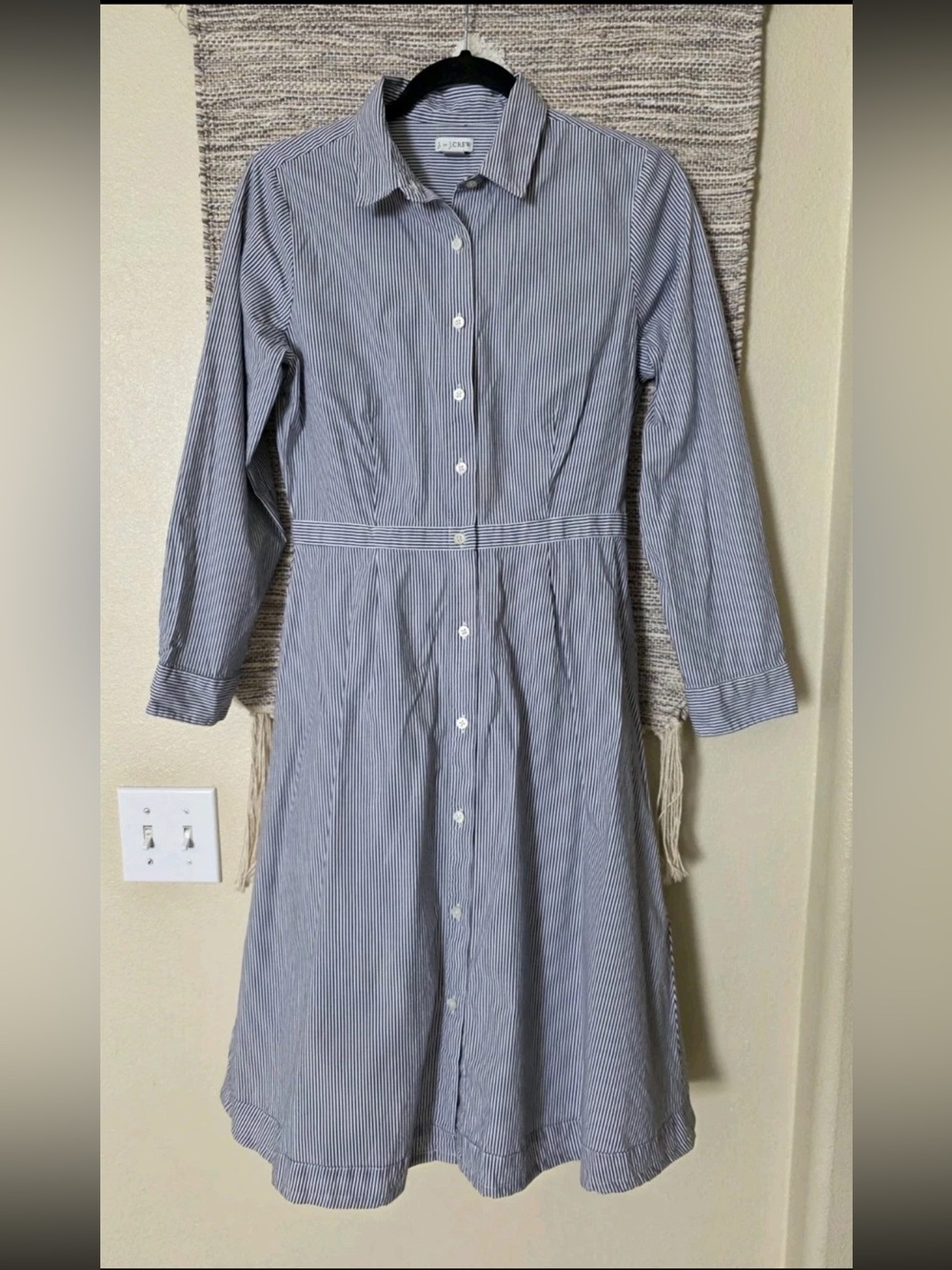 J. Crew Striped Button-Front Shirt Dress in Navy/White